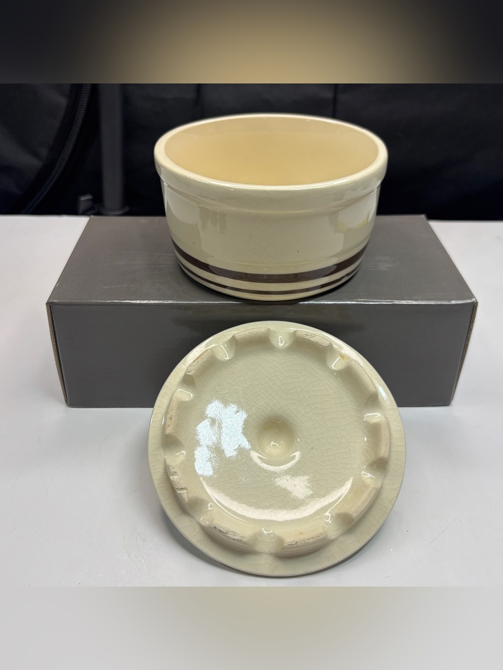 McCoy Brown Stiped Covered Dish  Ceramic USA Pottery Margarine Butter Vtg Granny - Picture 3 of 15